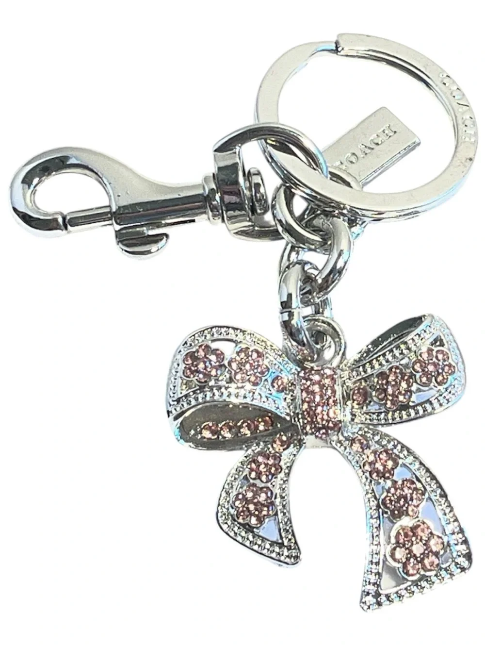 COACH Pink/Silver Crystal Bow Keychain/Bag Charm - NWOT**